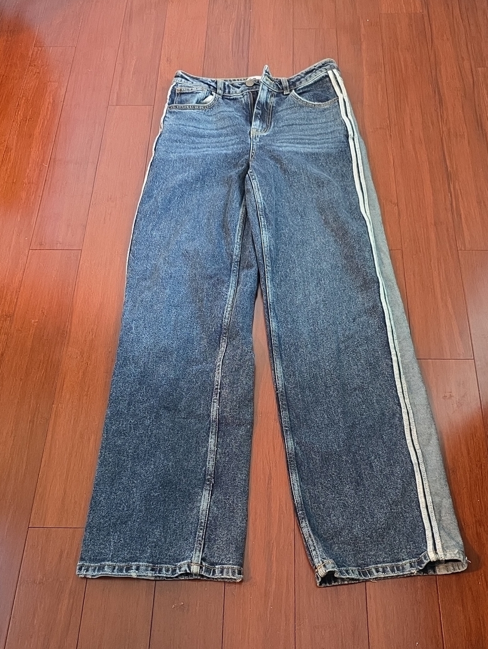 SO Wide Leg Denim Jeans with White Side Stripes - Blue Sz 7